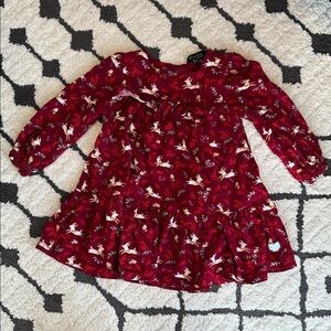 Charming Burgundy Reindeer Print Kids Dress